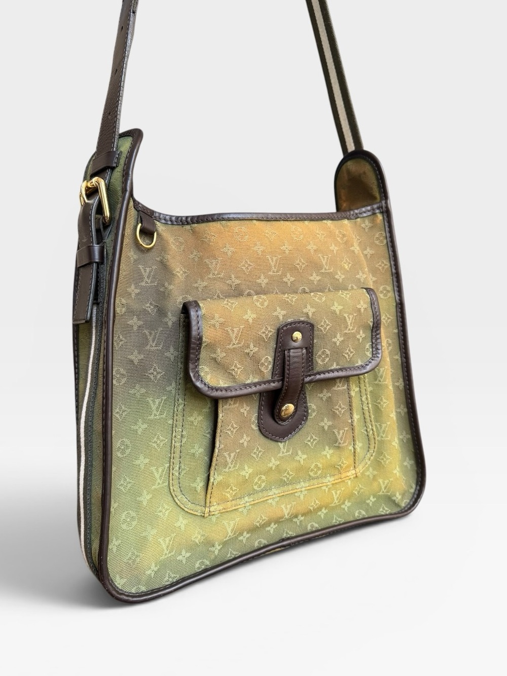 Louis Vuitton VI0074 Besace Mary Kate Olive Green & Brown Leather Crossbody Bag